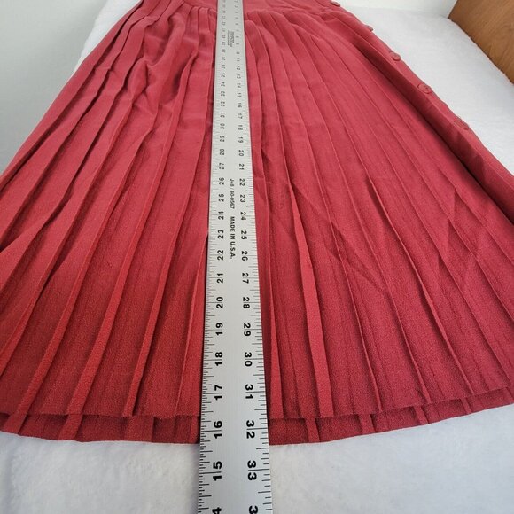 Shelly Walsh Vintage Red Wool Pleated Maxi Skirt Size 4 with Side Button Detail - Picture 9 of 9